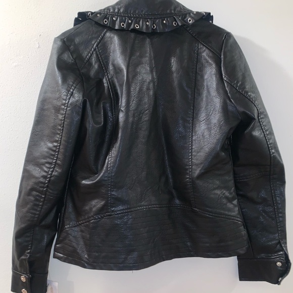 JESSICA SIMPSON moto ruffle leather jacket - Picture 9 of 11